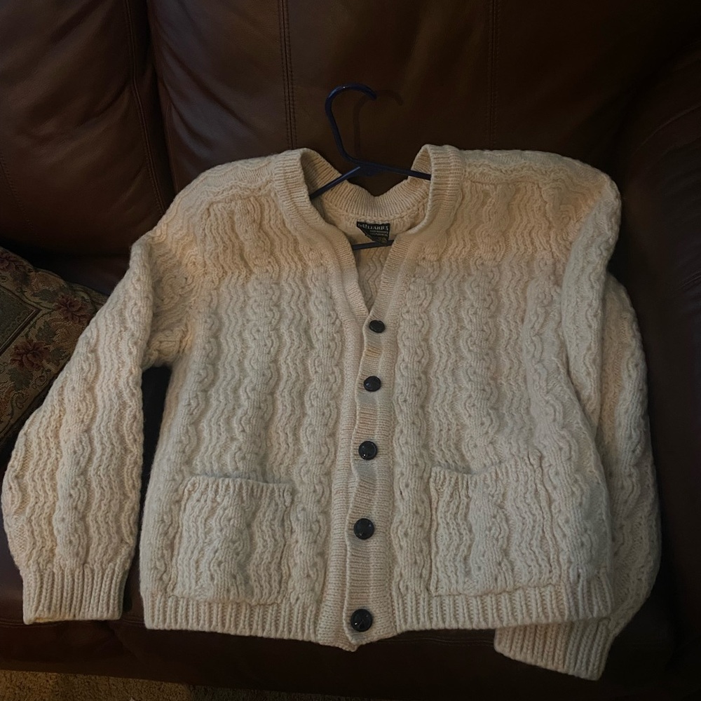 Cream Chunky Knit Cardigan Sweater Vintage Irish Sweater 100% wool Gaeltarra